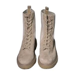 Sam Edelman Lydell Combat Boots Lace-Up Women 7M Beige Water Resistant Leather